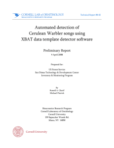 Automated detection of Cerulean Warbler songs using XBAT data template detector software