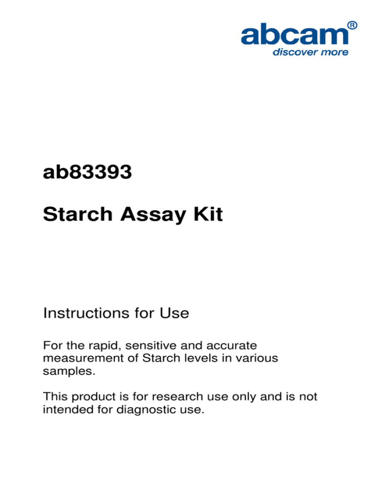ab83393 Starch Assay Kit Instructions for Use