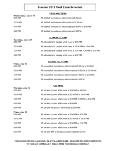 Summer 2016 Final Exam Schedule
