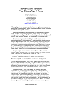 The War Against Terrorism: Type I Versus Type II Errors Mark Harrison