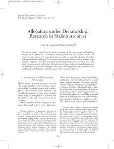 Allocation under Dictatorship: Research in Stalin’s Archives and
