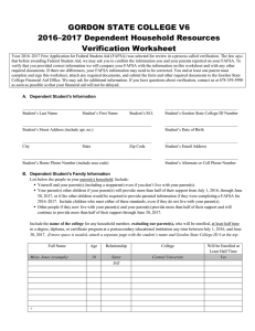 GORDON STATE COLLEGE V6 2016–2017 Dependent Household Resources Verification Worksheet