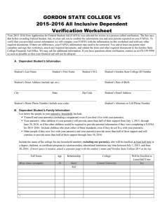 GORDON STATE COLLEGE V5 2015–2016 All Inclusive Dependent Verification Worksheet
