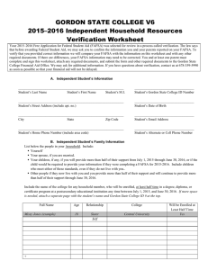 GORDON STATE COLLEGE V6 2015–2016 Independent Household Resources Verification Worksheet