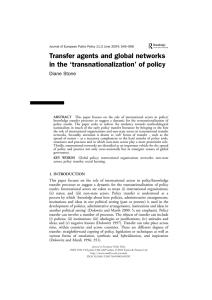 Transfer agents and global networks in the ‘transnationalization’ of policy Diane Stone