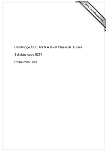 Cambridge GCE AS &amp; A level Classical Studies  Syllabus code 9274