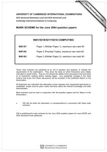 MARK SCHEME for the June 2004 question papers  9691/5216/5217/5218 COMPUTING www.XtremePapers.com