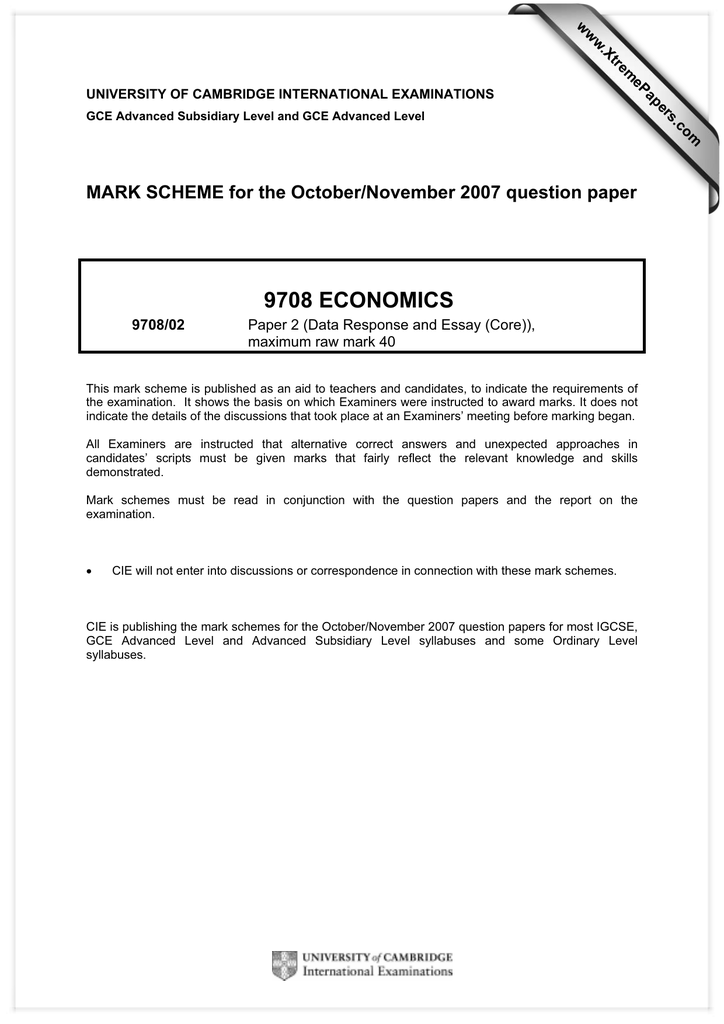 economics extended essay mark scheme