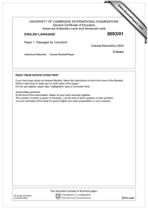 UNIVERSITY OF CAMBRIDGE INTERNATIONAL EXAMINATIONS General Certificate of Education www.XtremePapers.com