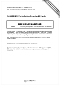 8693 ENGLISH LANGUAGE  MARK SCHEME for the October/November 2012 series