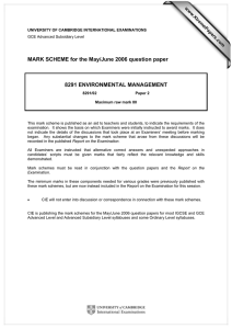 MARK SCHEME for the May/June 2006 question paper 8291 ENVIRONMENTAL MANAGEMENT www.XtremePapers.com