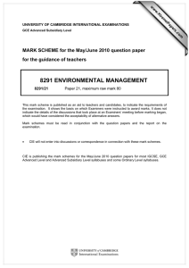 8291 ENVIRONMENTAL MANAGEMENT  MARK SCHEME for the May/June 2010 question paper