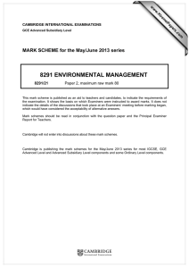 8291 ENVIRONMENTAL MANAGEMENT  MARK SCHEME for the May/June 2013 series