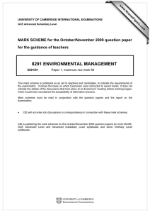 8291 ENVIRONMENTAL MANAGEMENT  MARK SCHEME for the October/November 2009 question paper