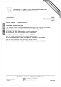 www.XtremePapers.com UNIVERSITY OF CAMBRIDGE INTERNATIONAL EXAMINATIONS General Certificate of Education Advanced Level 9336/01