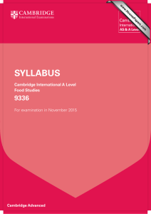SYLLABUS 9336 Cambridge International A Level Food Studies