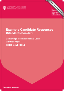 Example Candidate Responses (Standards Booklet) 8001 and 8004 Cambridge International AS Level