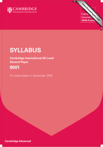 SYLLABUS 8001 Cambridge International AS Level General Paper