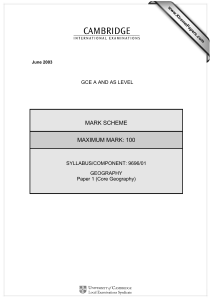 MARK SCHEME MAXIMUM MARK: 100 GCE A AND AS LEVEL SYLLABUS/COMPONENT: 9696/01