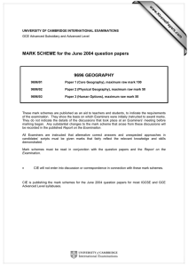 MARK SCHEME for the June 2004 question papers  9696 GEOGRAPHY www.XtremePapers.com