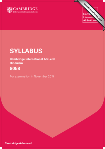 SYLLABUS 8058 Cambridge International AS Level Hinduism