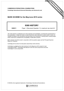 9389 HISTORY  MARK SCHEME for the May/June 2015 series