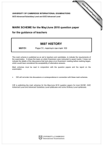 9697 HISTORY  MARK SCHEME for the May/June 2010 question paper