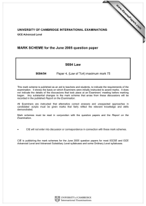 MARK SCHEME for the June 2005 question paper 9084 Law www.XtremePapers.com