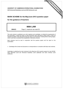 9084 LAW  MARK SCHEME for the May/June 2012 question paper