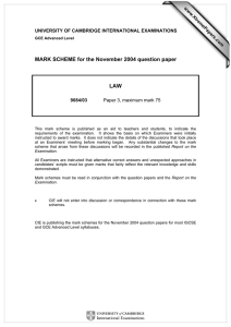 MARK SCHEME for the November 2004 question paper  LAW www.XtremePapers.com