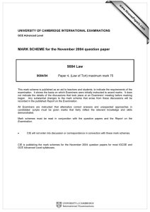 MARK SCHEME for the November 2004 question paper 9084 Law www.XtremePapers.com
