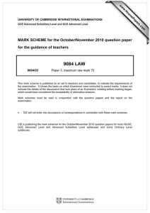 9084 LAW  MARK SCHEME for the October/November 2010 question paper