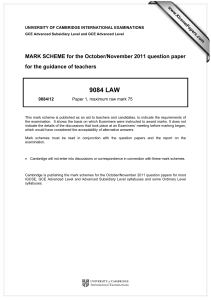 9084 LAW  MARK SCHEME for the October/November 2011 question paper