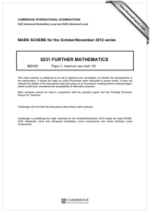 9231 FURTHER MATHEMATICS  MARK SCHEME for the October/November 2012 series