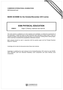9396 PHYSICAL EDUCATION  MARK SCHEME for the October/November 2013 series