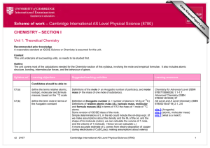 Scheme of work – Cambridge International AS Level Physical Science... CHEMISTRY SECTION I