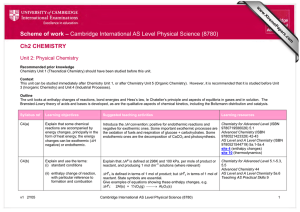 Scheme of work – Cambridge International AS Level Physical Science... Ch2 CHEMISTRY Unit 2: Physical Chemistry