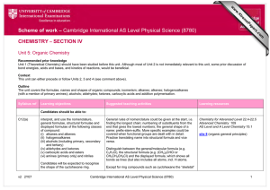 Scheme of work – Cambridge International AS Level Physical Science... CHEMISTRY SECTION IV