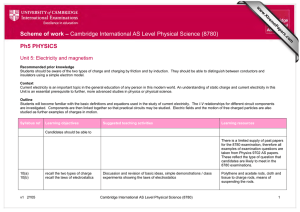 Scheme of work – Cambridge International AS Level Physical Science... Ph5 PHYSICS Unit 5: Electricity and magnetism