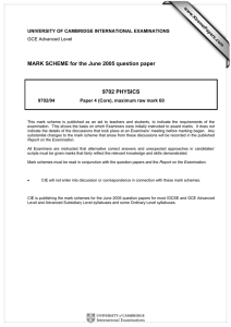 MARK SCHEME for the June 2005 question paper 9702 PHYSICS www.XtremePapers.com