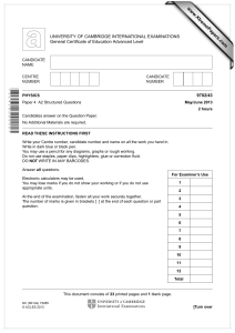 www.XtremePapers.com UNIVERSITY OF CAMBRIDGE INTERNATIONAL EXAMINATIONS General Certificate of Education Advanced Level 9702/43