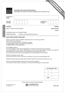 www.XtremePapers.com Cambridge International Examinations 9702/31 Cambridge International Advanced Subsidiary and Advanced Level