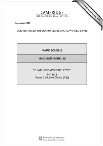 MARK SCHEME MAXIMUM MARK: 40