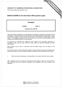 MARK SCHEME for the November 2005 question paper  PHYSICS www.XtremePapers.com
