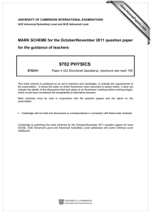 9702 PHYSICS  MARK SCHEME for the October/November 2011 question paper