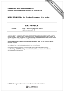 9702 PHYSICS  MARK SCHEME for the October/November 2014 series