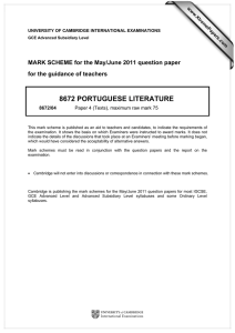 8672 PORTUGUESE LITERATURE  MARK SCHEME for the May/June 2011 question paper