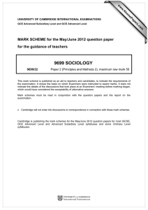9699 SOCIOLOGY  MARK SCHEME for the May/June 2012 question paper