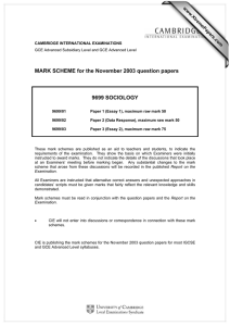 MARK SCHEME for the November 2003 question papers  9699 SOCIOLOGY www.XtremePapers.com