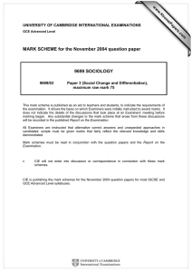 MARK SCHEME for the November 2004 question paper  9699 SOCIOLOGY www.XtremePapers.com